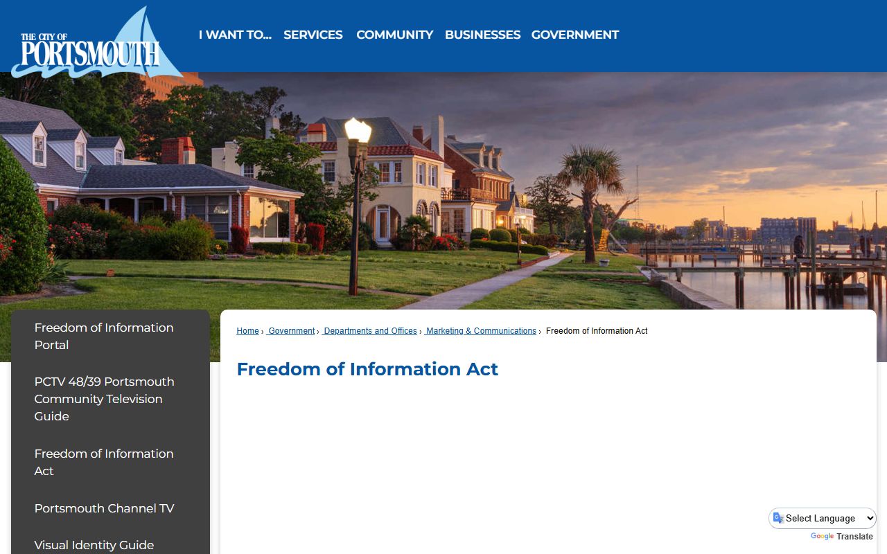 Portsmouth City inmate population FOIA records request page