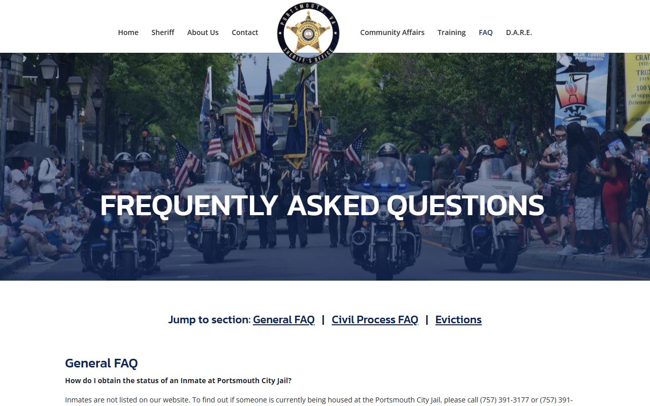 Portsmouth City inmate population jail status FAQ